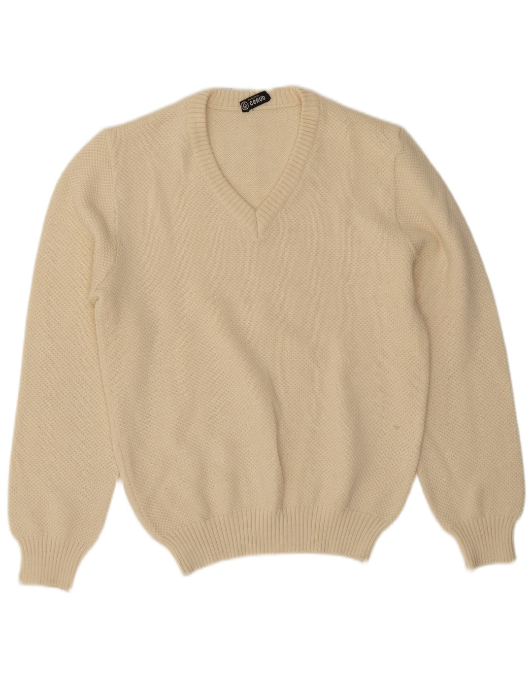 Maglione vintage da uomo con scollo a V IT 50 medio bianco sporco