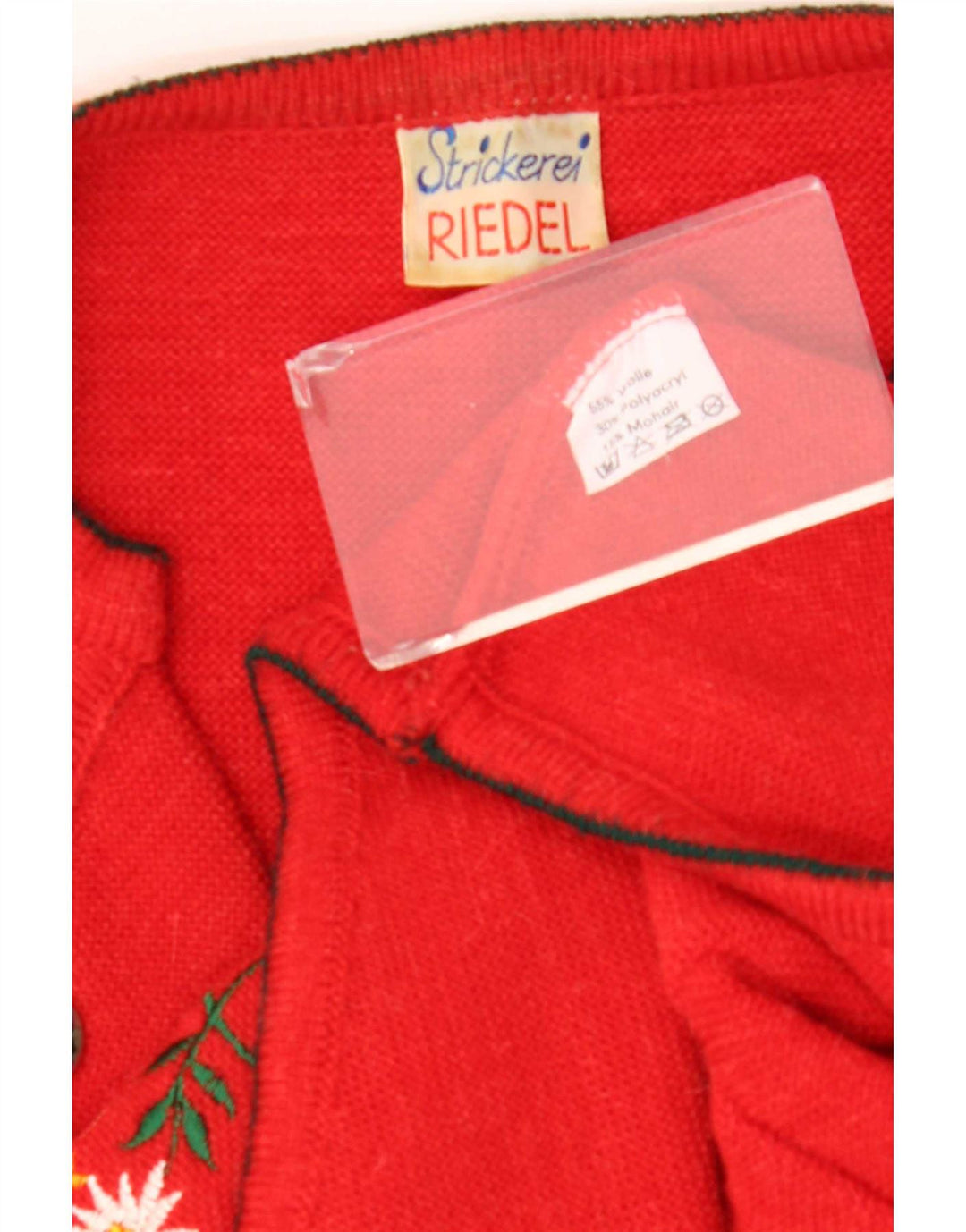 Maglione cardigan da donna vintage EU 42 grande lana floreale rossa