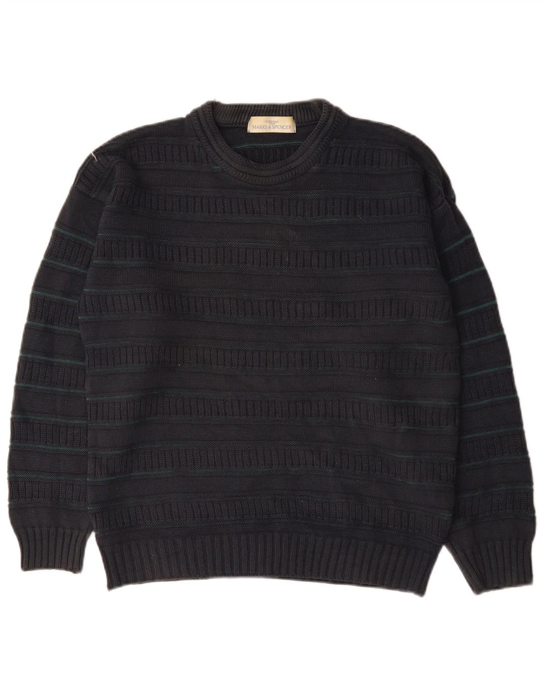 Maglione maglione girocollo da uomo Marks & Spencer, acrilico a righe nere medie