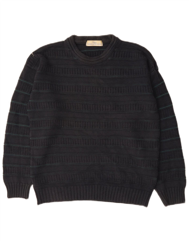 Maglione maglione girocollo da uomo Marks & Spencer, acrilico a righe nere medie
