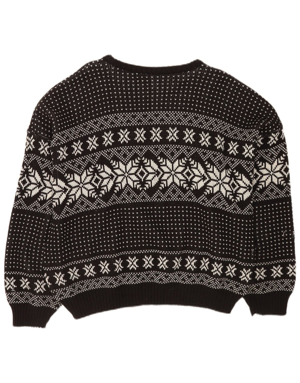 Maglione maglione girocollo da uomo vintage XL nero Fair Isle