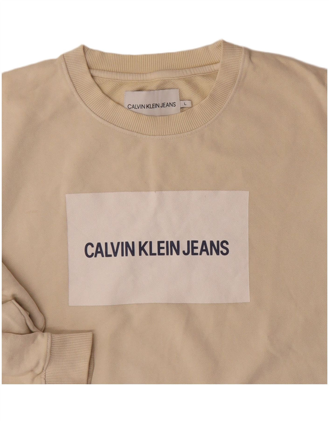 Calvin Klein Jeans Felpa grafica da uomo Maglione grande in cotone beige