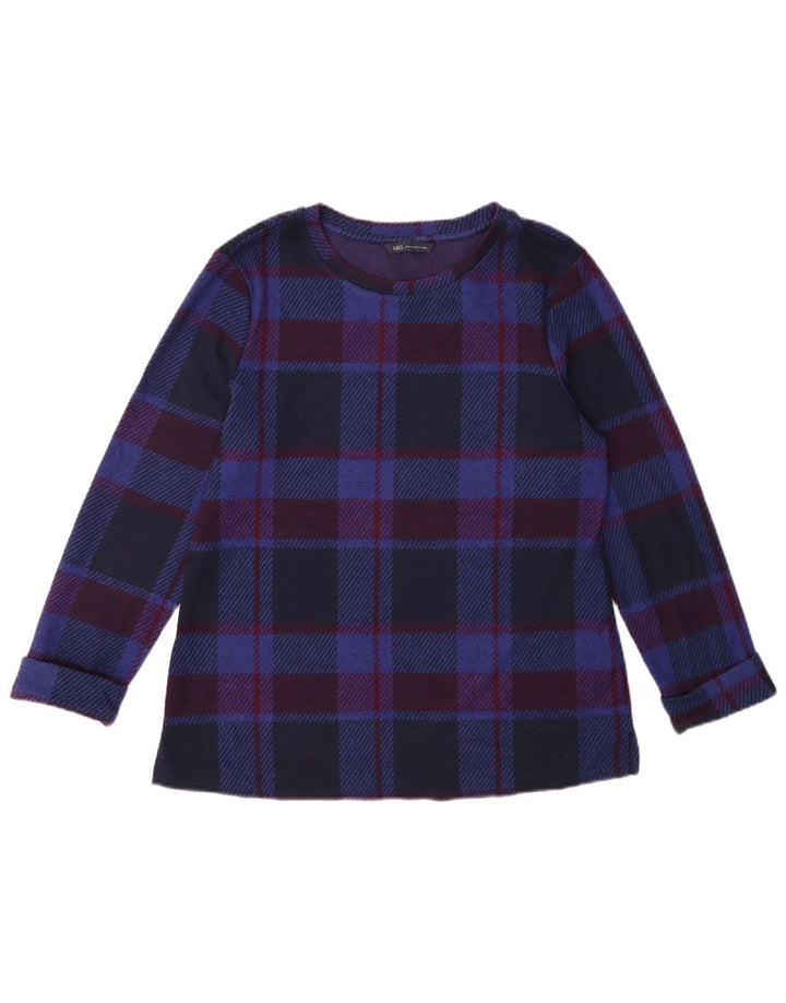 Top in camicetta a maniche lunghe da donna Marks & Spencer UK 12 medio blu navy a quadri