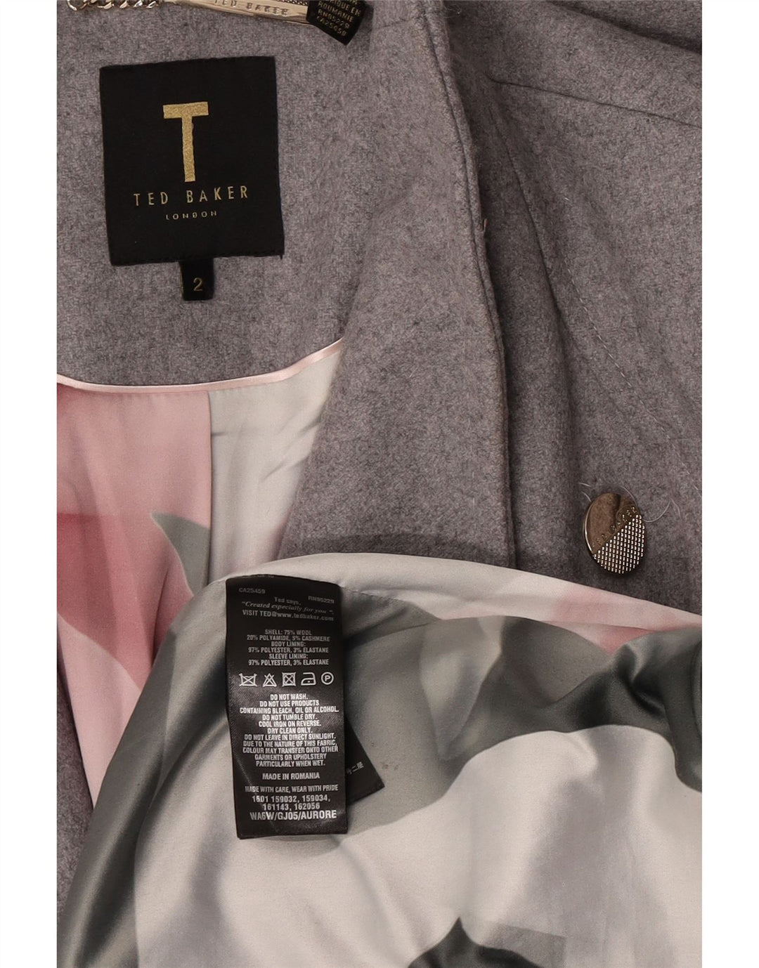 Cappotto da donna Ted Baker taglia 2 piccolo in lana grigia