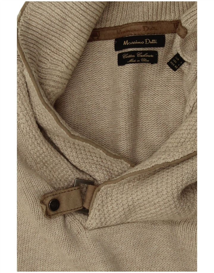 Massimo Dutti Maglione da uomo con collo a scialle grande in cotone beige