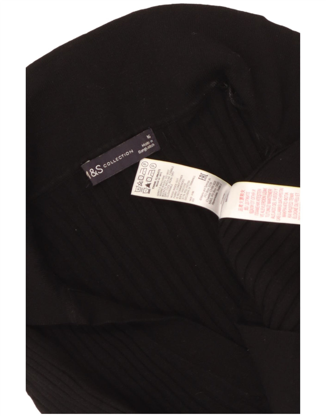 MARKS & SPENCER maglione corto da donna con collo a polo UK 16 grande nero