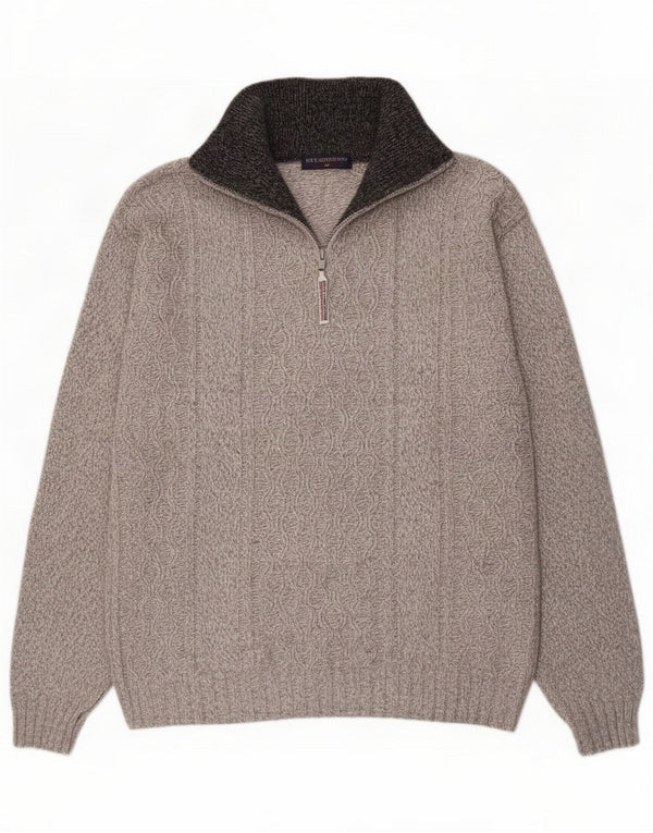 New Sensation Mens Zip Neck Jumper Sweater 2XL Grey Flecked Wool