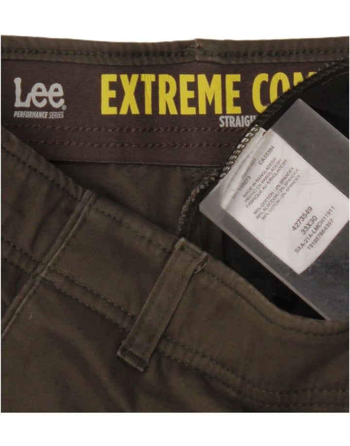 LEE Mens Extreme Comfort Straight Chino Trousers W33 L30 Khaki Cotton