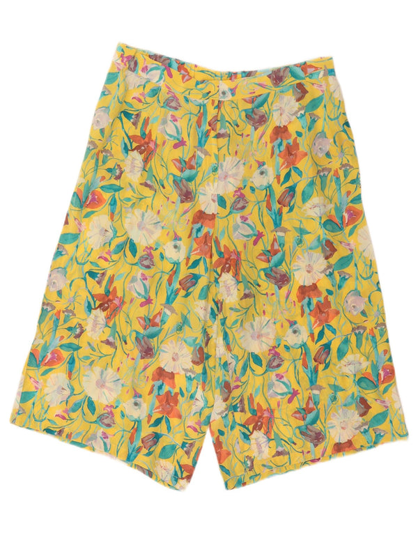 Pantaloncini casual a gamba larga a vita alta da donna vintage W34 grande floreale giallo