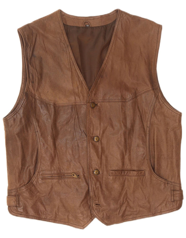 Gilet in pelle da uomo vintage IT 58 2XL Marrone