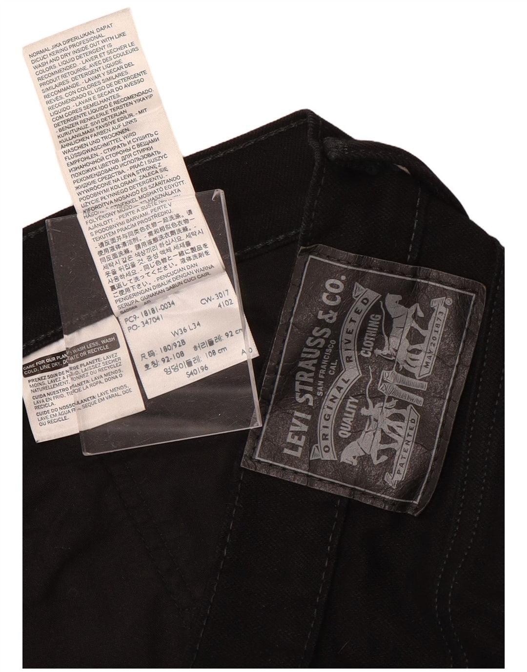 Jeans dritti da uomo LEVI'S W36 L34 cotone nero