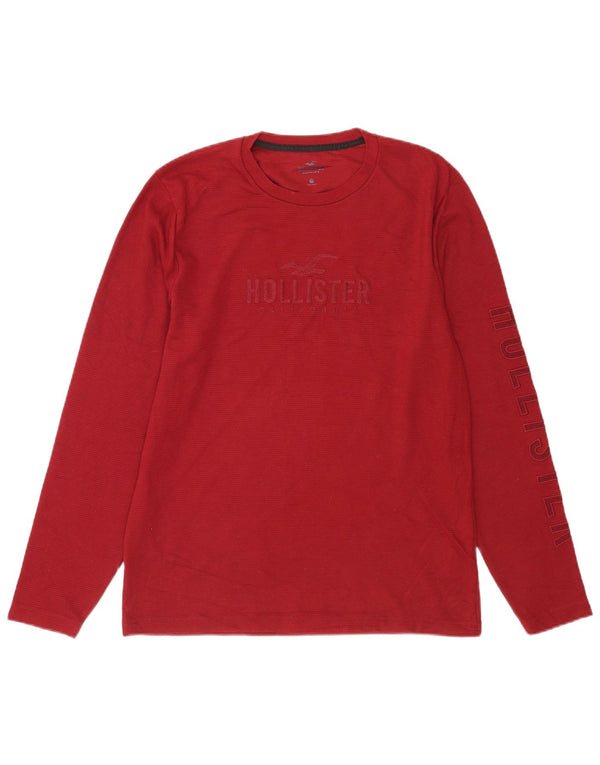 Top grafico da uomo Hollister a maniche lunghe in cotone bordeaux medio