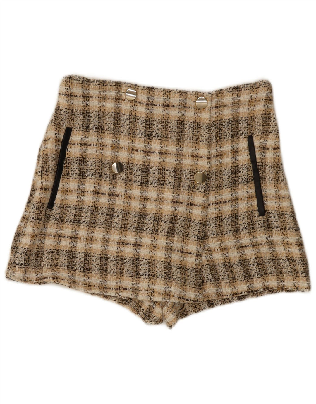 Pantaloncini casual da donna Zara medi W28 poliestere a quadri marroni