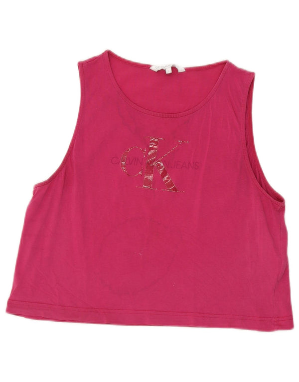 Canotta grafica da donna Calvin Klein Jeans Crop Top UK 12 Cotone rosa medio