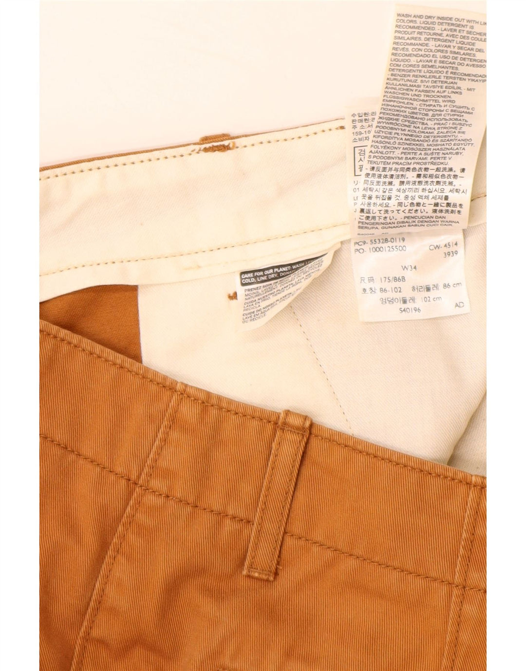 Pantaloncini chino da uomo LEVI'S W34 grandi in cotone marrone