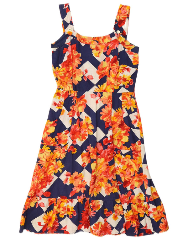 Prendisole vintage da donna senza maniche UK 10 piccolo floreale multicolore
