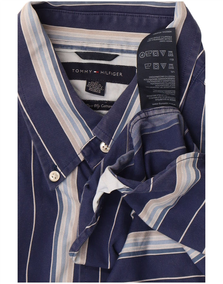 TOMMY HILFIGER Camicia da uomo grande in cotone a righe blu navy
