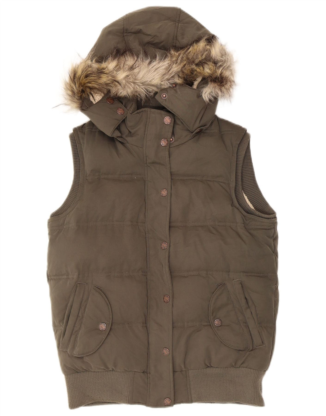 Gilet imbottito oversize con cappuccio da donna Fat Face UK 10 piccolo poliestere kaki