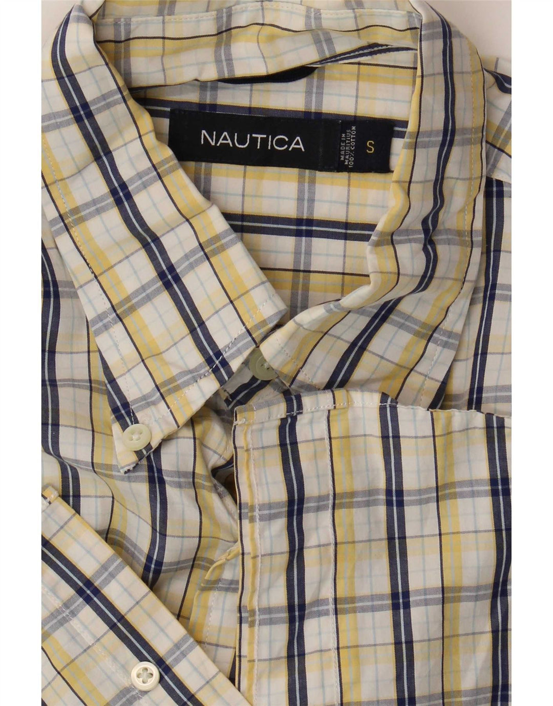 Camicia da uomo a maniche corte Nautica in cotone a quadri gialli piccoli