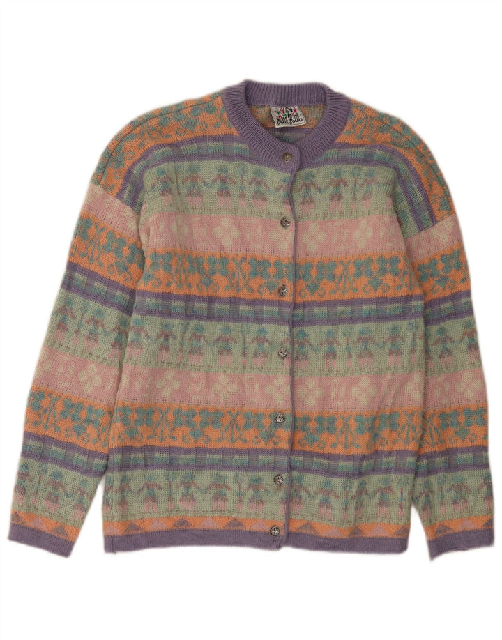 Maglione cardigan da donna vintage UK 12 Medio multicolore Fair Isle