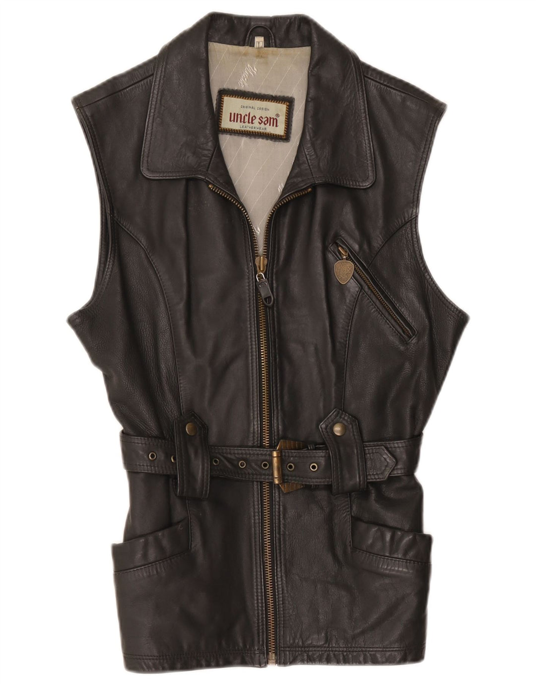Gilet in pelle da uomo Zio Sam grande in pelle nera