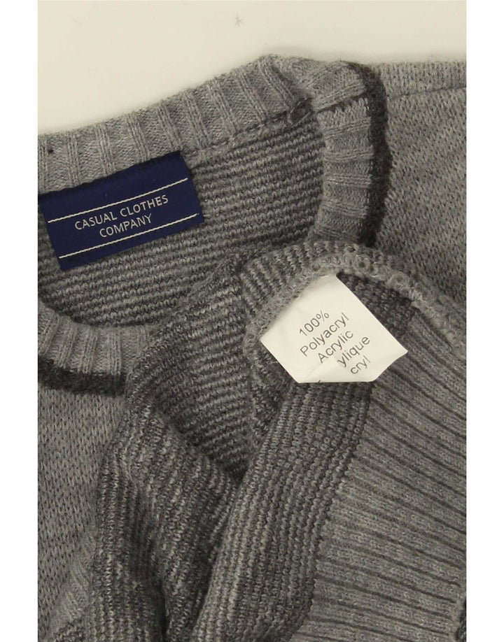 Maglione maglione girocollo con grafica vintage da uomo, grande, in poliacrilico grigio