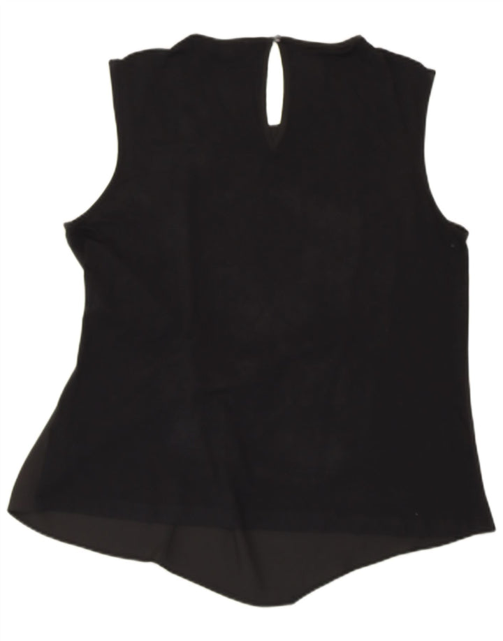 WAREHOUSE Top camicetta senza maniche da donna UK 16 grande viscosa nera