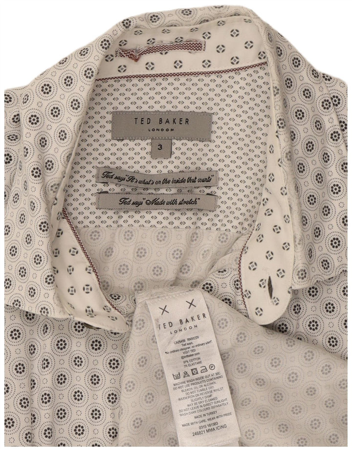 Camicia da uomo Ted Baker taglia 3 cotone geometrico bianco medio