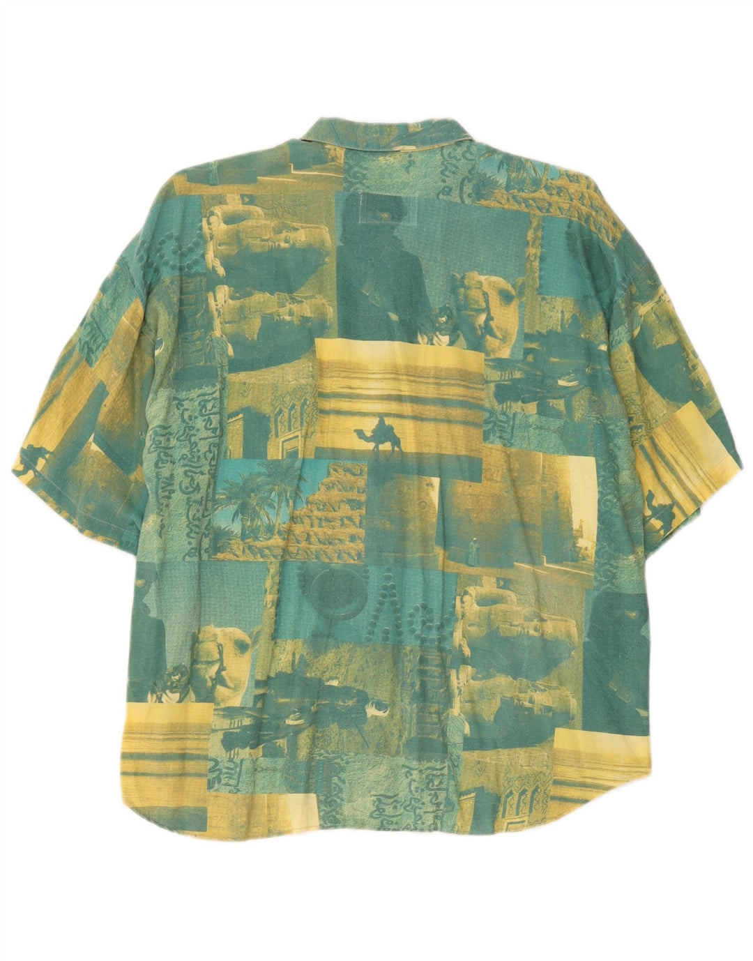 Camicia a maniche corte con grafica vintage da uomo 2XL in cotone patchwork verde
