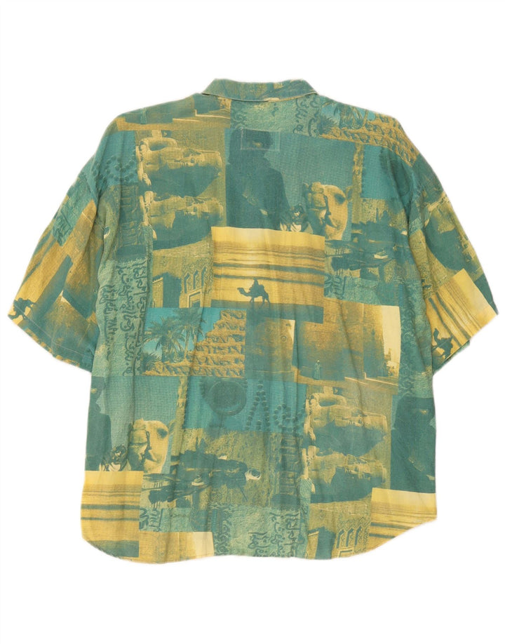 Camicia a maniche corte con grafica vintage da uomo 2XL in cotone patchwork verde