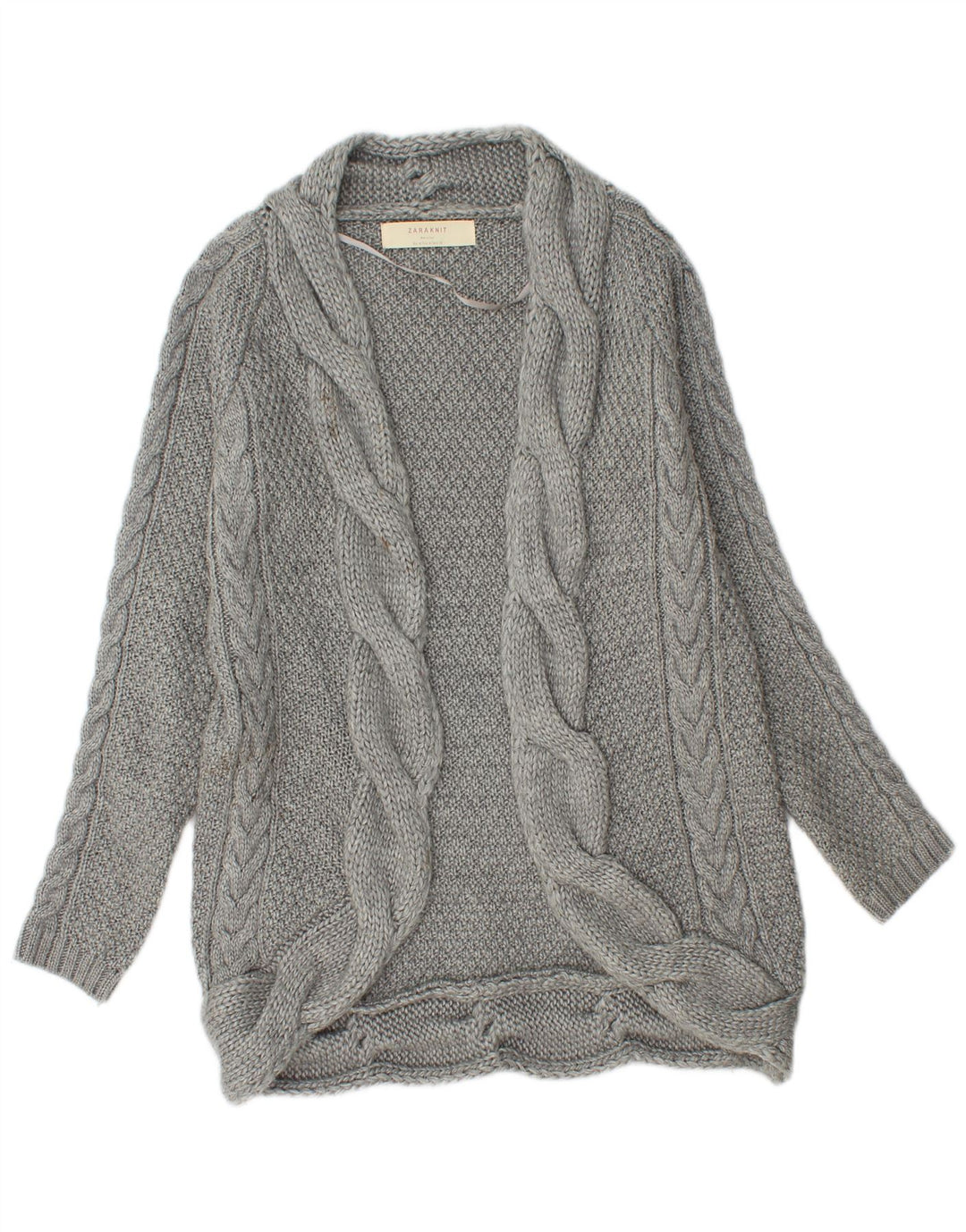 Maglione cardigan aperto a lunga linea da donna Zara UK 14 Grigio medio