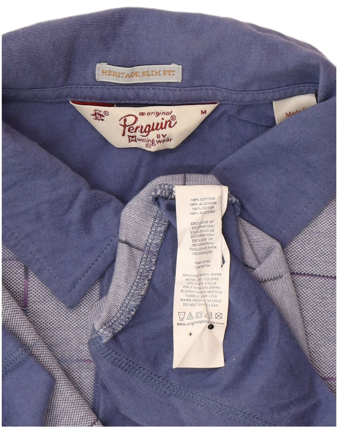 Polo da uomo Penguin Heritage slim fit in cotone a quadri blu medio