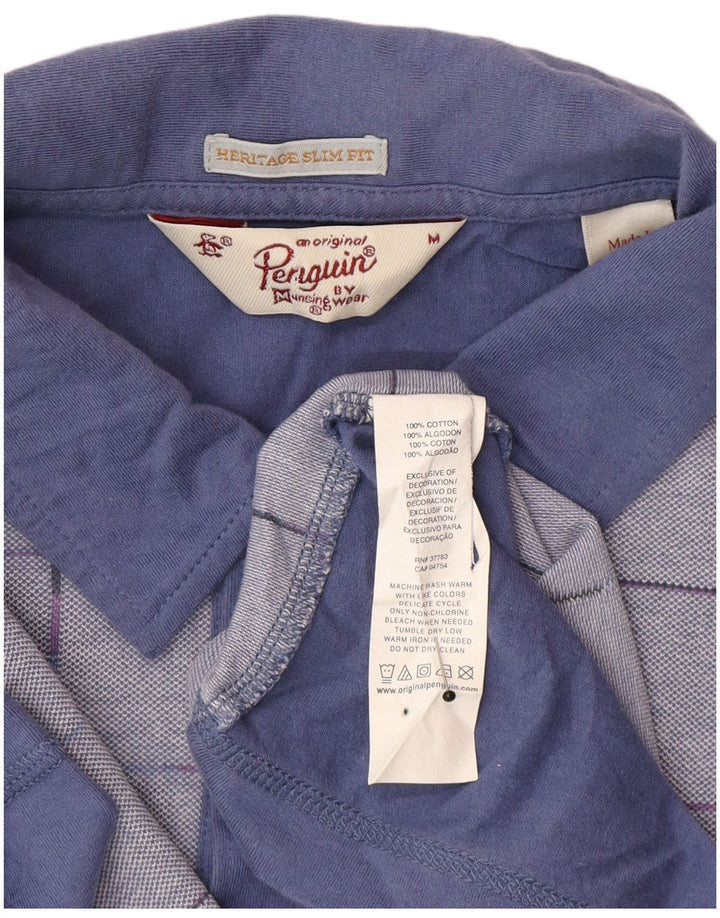 Polo da uomo Penguin Heritage slim fit in cotone a quadri blu medio