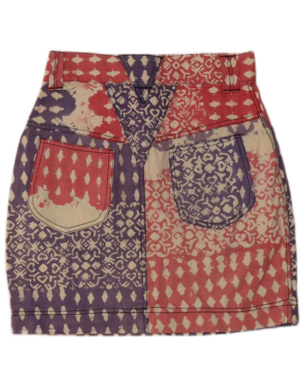 Gonna a tubino in denim con motivo astratto vintage da donna grande W28 in cotone blu