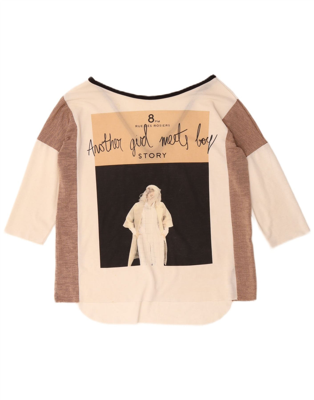 Top Zara da donna con grafica oversize manica 3/4 UK 10 Small bianco