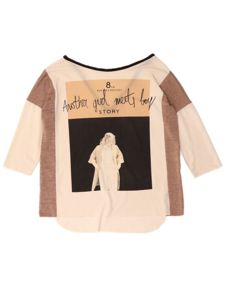 Top Zara da donna con grafica oversize manica 3/4 UK 10 Small bianco