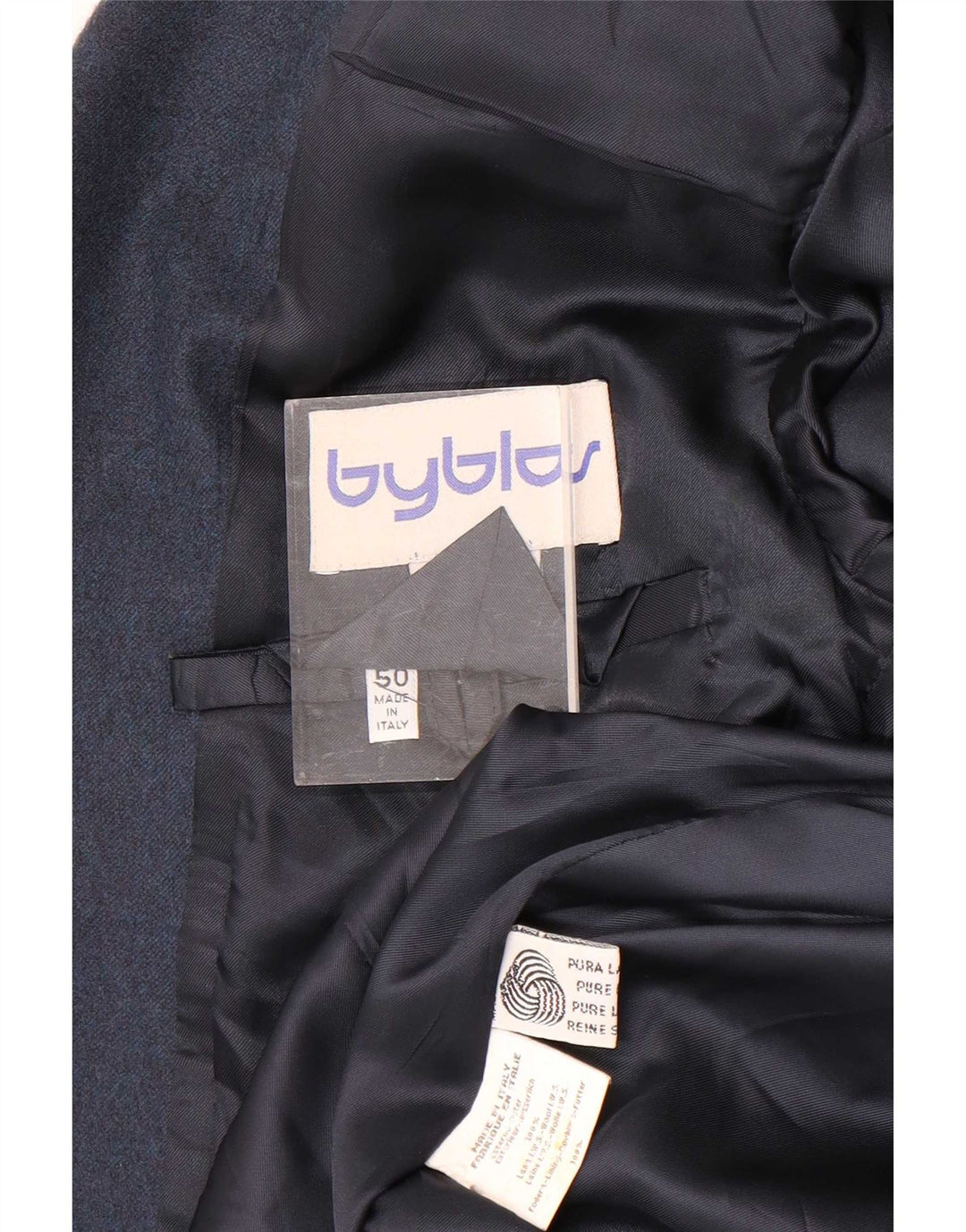 Giacca blazer da uomo a 2 bottoni Byblos IT 50 Large in lana blu navy
