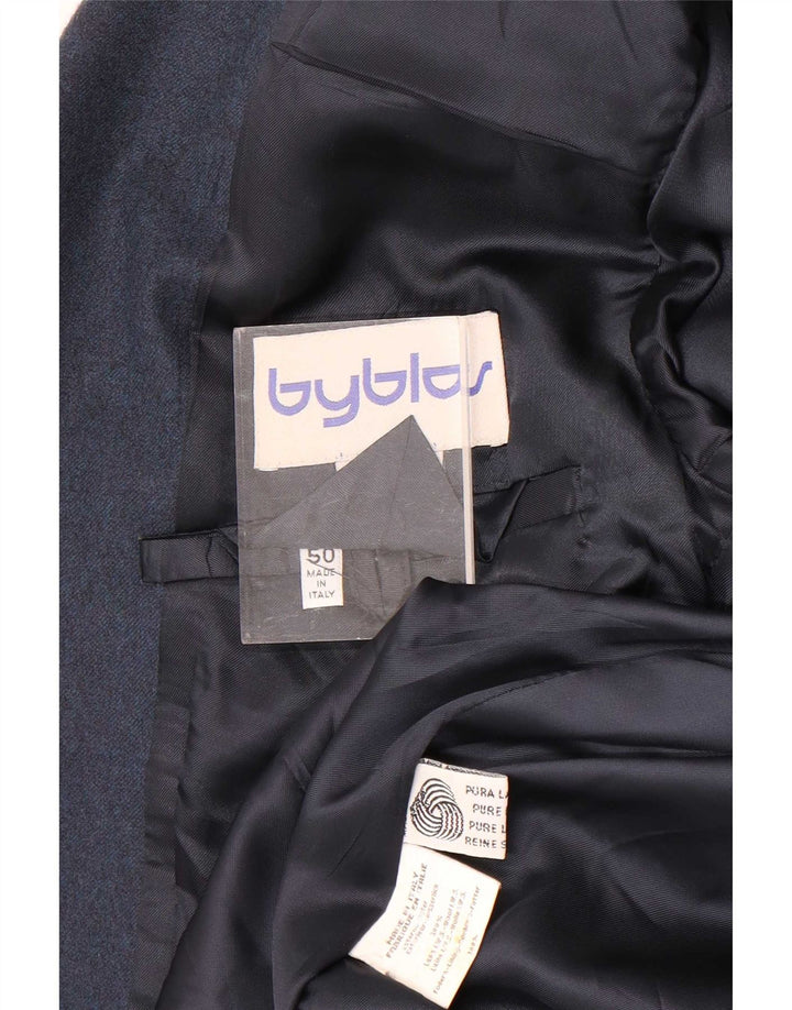 Giacca blazer da uomo a 2 bottoni Byblos IT 50 Large in lana blu navy