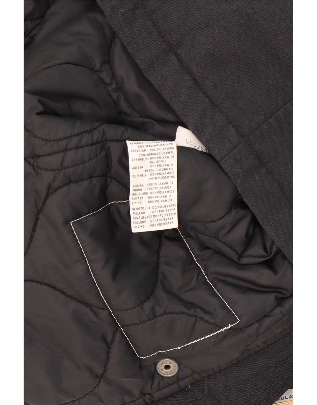 Giacca Parka con cappuccio da donna vintage UK 14 media nera in poliammide