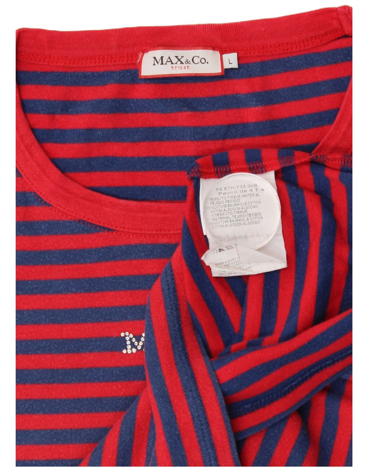 Max & Co. T-shirt grafica corta da donna Top UK 14 Grande cotone a righe rosse