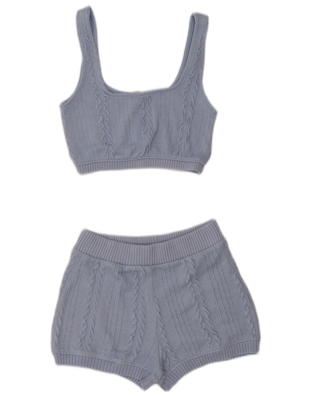 ZARA Womens Crop Knit 2 Piece Set UK 12 Medium Blue
