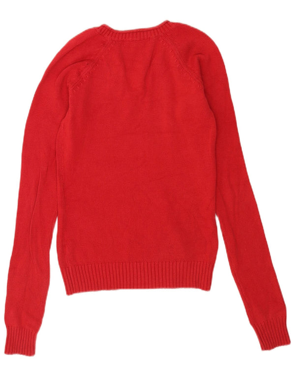 Maglione Zara da donna con scollo a V UK 10 piccolo cotone rosso