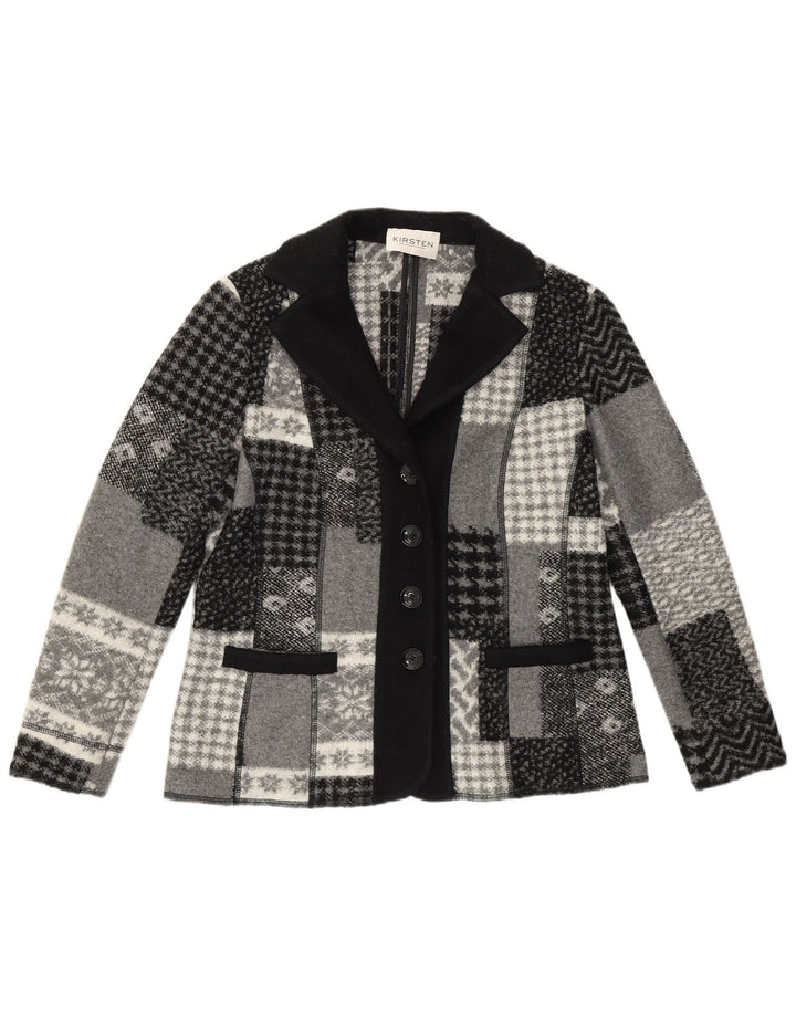 KIRSTEN Womens 4 Button Blazer Jacket UK 16 Large Grey Patchwork
