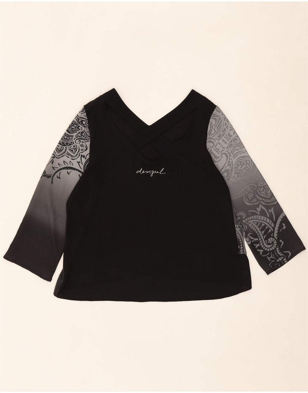 DESIGUAL Womens Top 3/4 Sleeve UK 14 Medium Black Floral Vintage Desigual and Second-Hand Desigual from Messina Hembry 