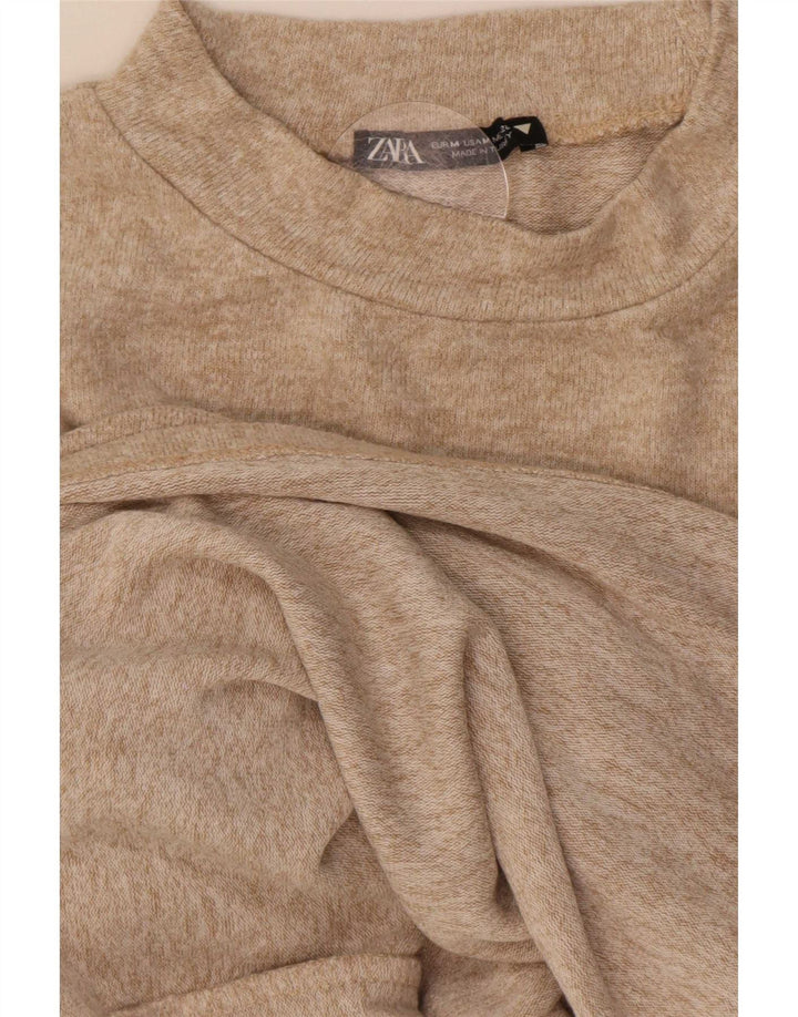 Top Zara a maniche lunghe da donna, taglia UK 12, beige medio
