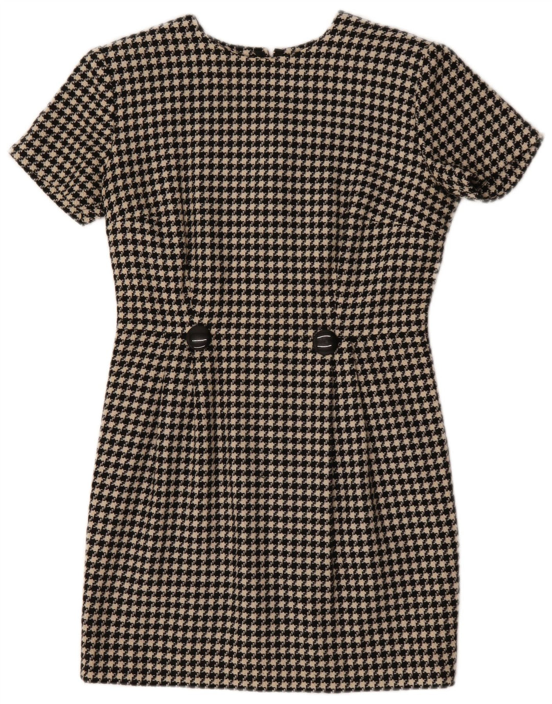 Abito tubino vintage da donna UK 12 medio pied de poule nero