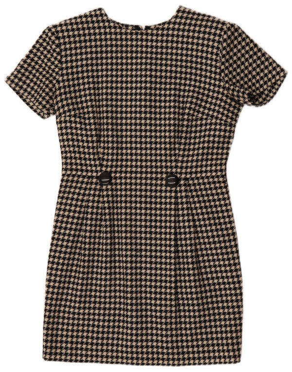 Abito tubino vintage da donna UK 12 medio pied de poule nero