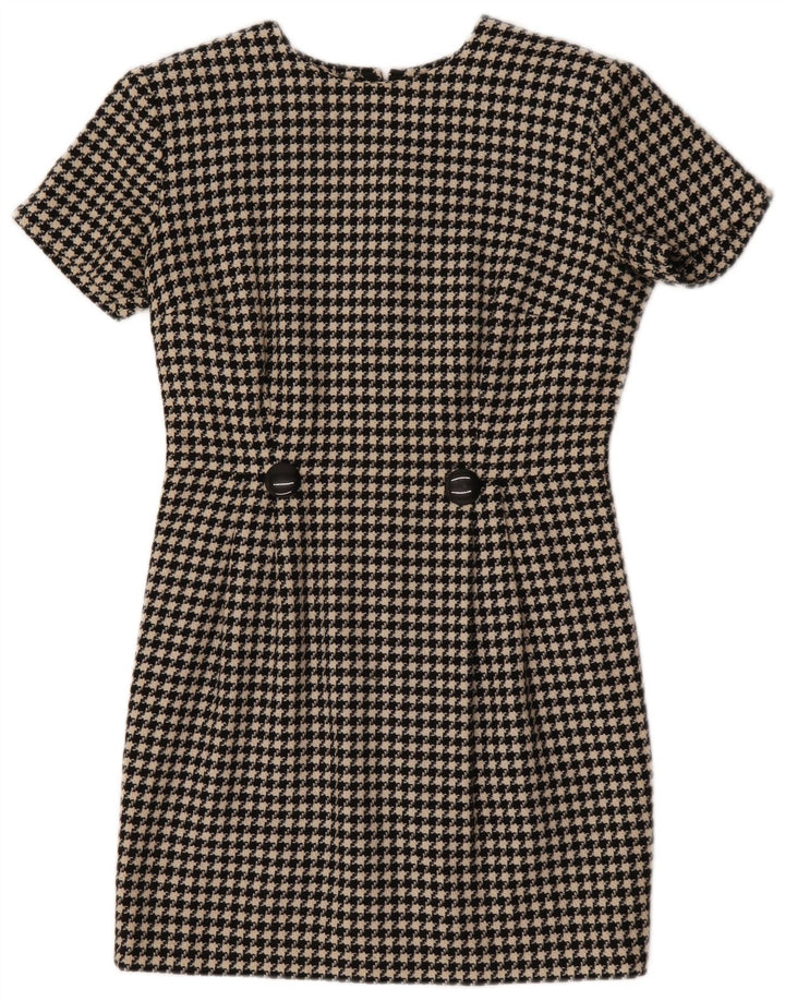 Abito tubino vintage da donna UK 12 medio pied de poule nero