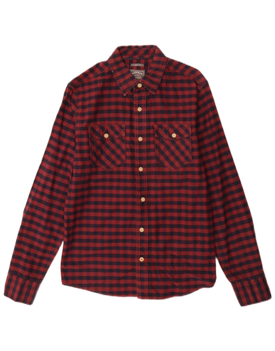 Camicia da uomo classica Fat Face, piccola, in cotone a quadretti bordeaux