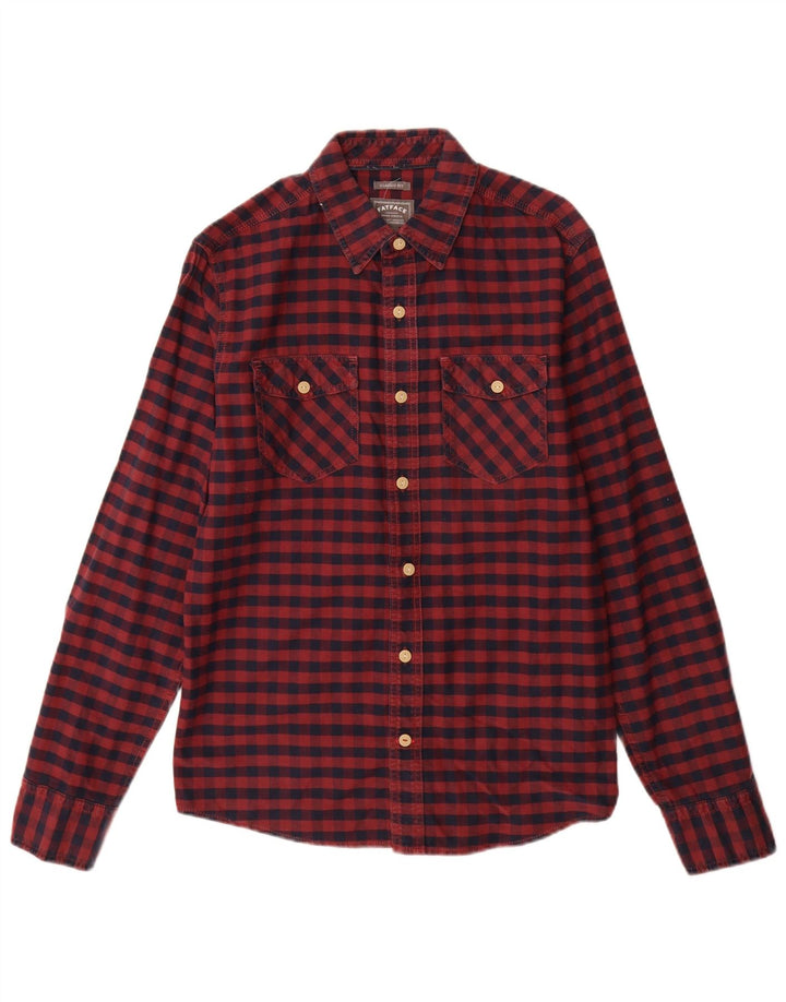 Camicia da uomo classica Fat Face, piccola, in cotone a quadretti bordeaux